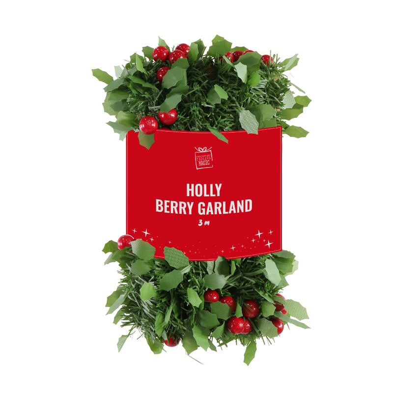 Holly Berry Garland 3m Assorted 4