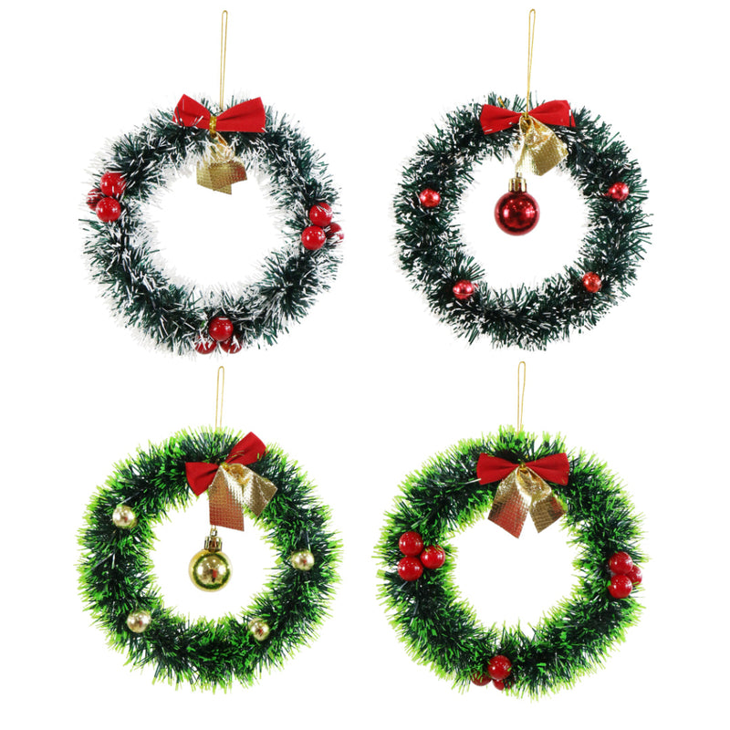 Tinsel Hanging Mini Wreath 16cm
