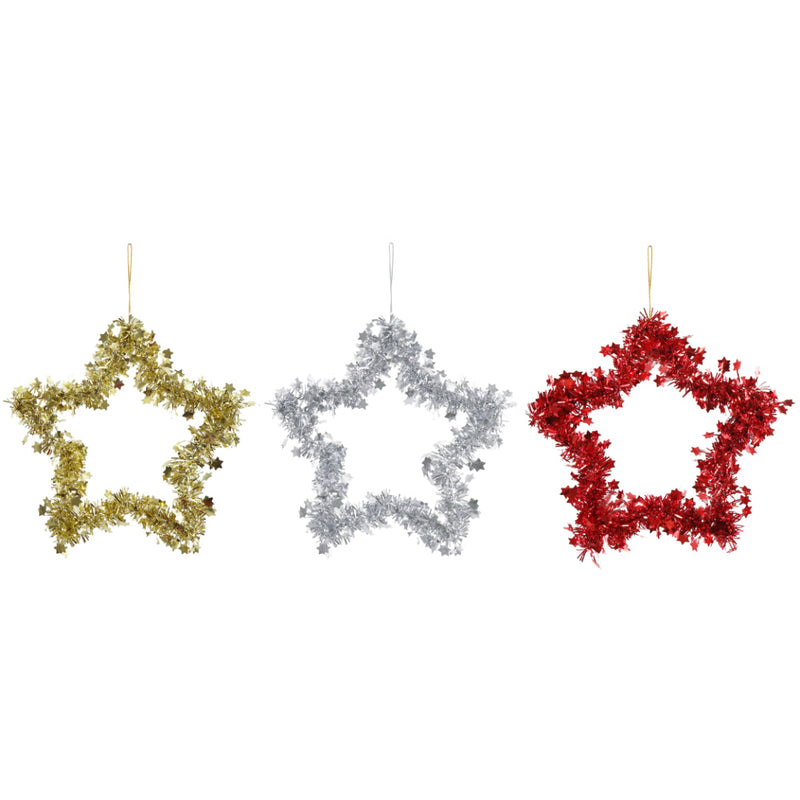Tinsel Hanging Star 20cm Assorted