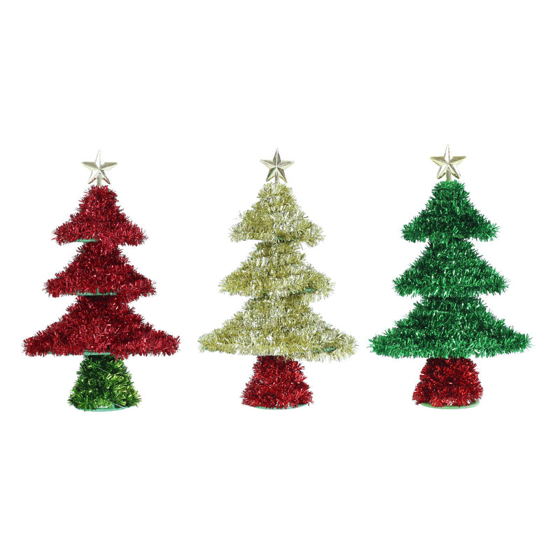 Tinsel Tiered Table Tree 20cm Assorted