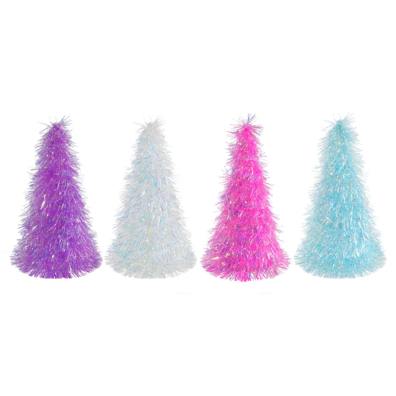 Tinsel Cone Tree Iridescent 26cm Assorted