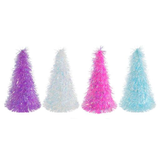 Tinsel Cone Tree Iridescent 26cm Assorted