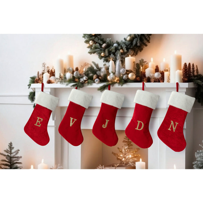 Alphabet Velvet Stocking Gold Letter 50cm Assorted 24