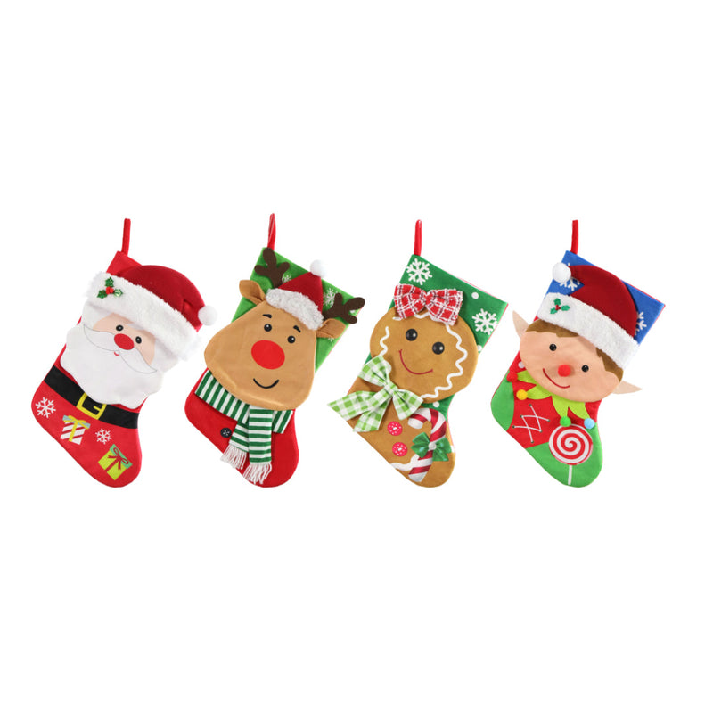 3D Stocking Character Face Velveteen 46cm Assorted