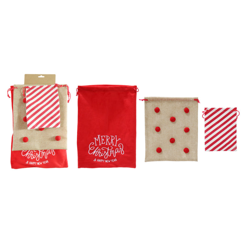 Christmas Gift Sacks 3pk Mixed Sizes Assorted 3