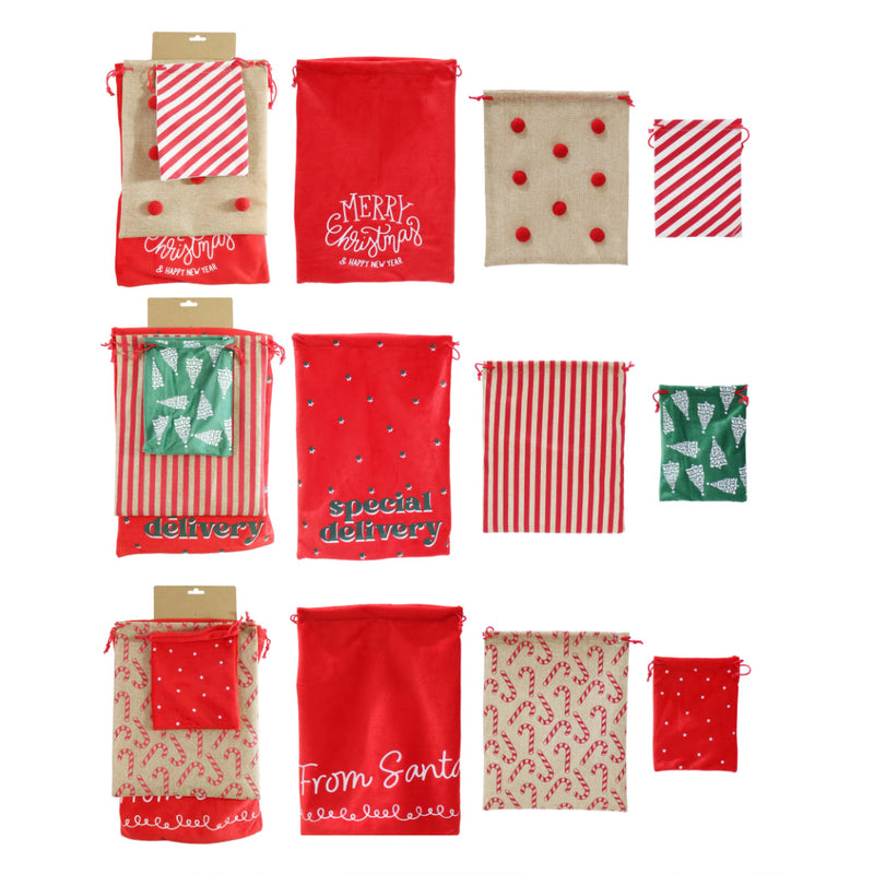 Christmas Gift Sacks 3pk Mixed Sizes Assorted
