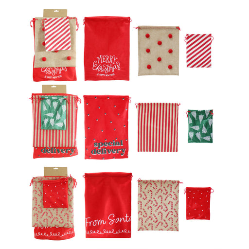 Christmas Gift Sacks 3pk Mixed Sizes Assorted