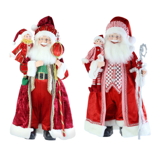 Santa Figure Long Coat w/Elf 65cm Assorted 