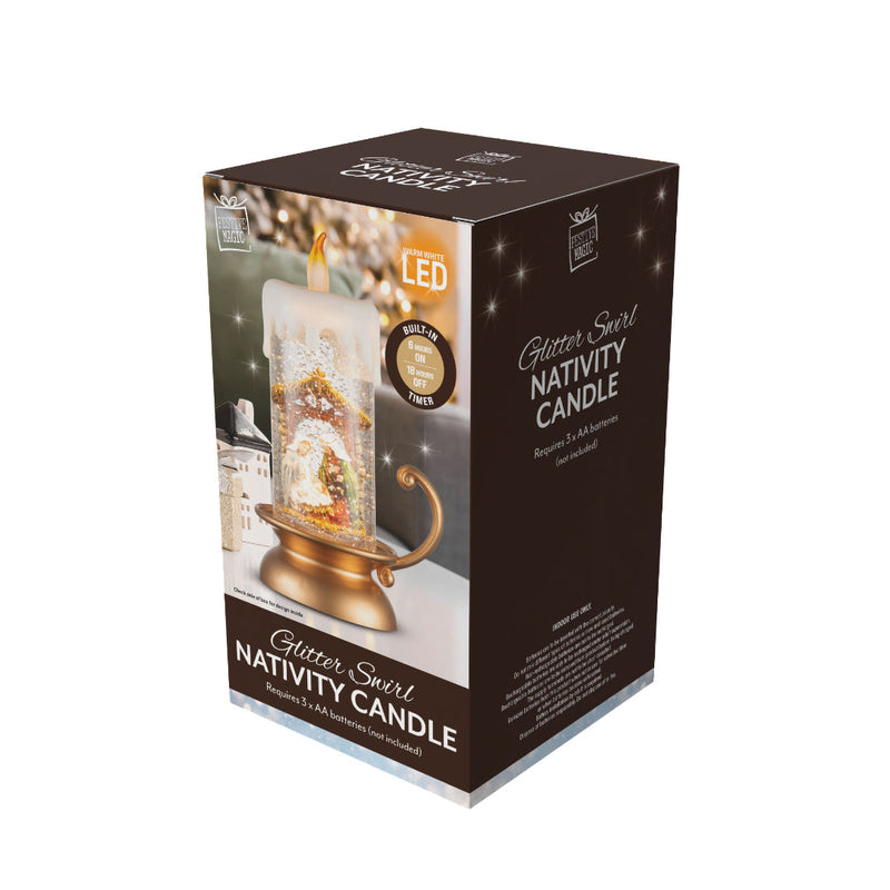 Glitter Swirl Candle Holder Nativity Timer Assorted 7