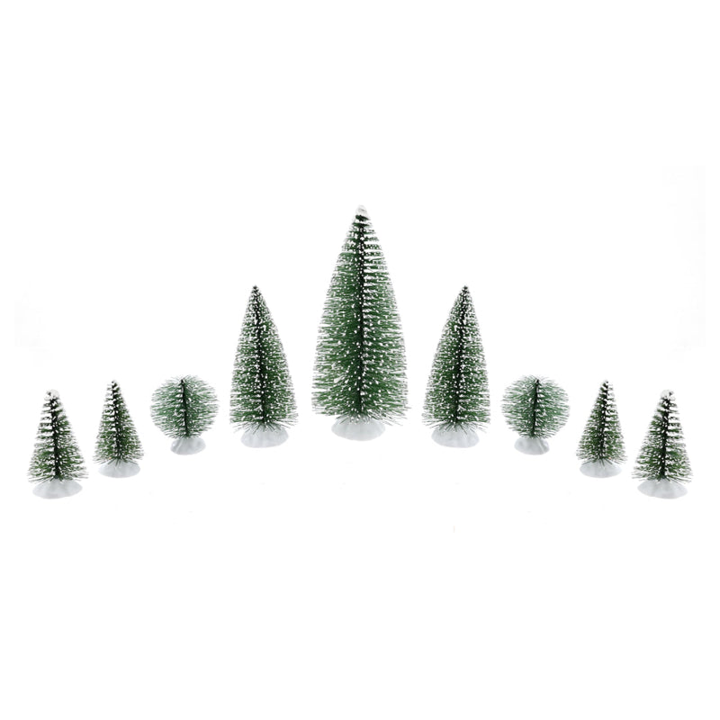 Snowy Bristle Trees 9pc Assorted Sizes