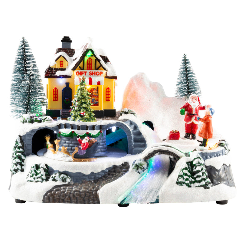 LED Musical Village Scene F/Optic USB Assorted 3