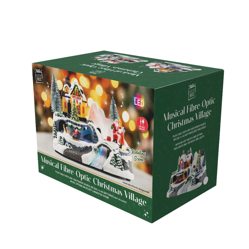 LED Musical Village Scene F/Optic USB Assorted 7