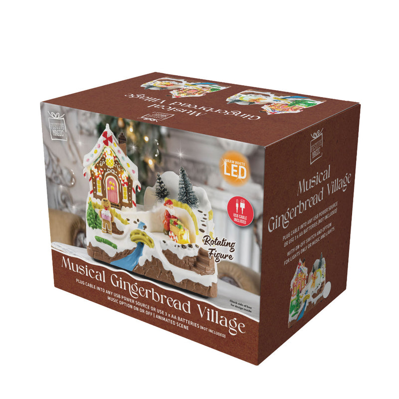 LED Musical Gingerbread Scene USB Assorted 6