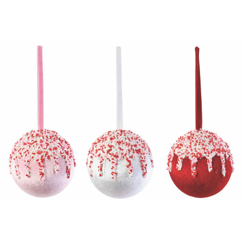 Peppermint Iced Velvet Bauble 10cm Assorted