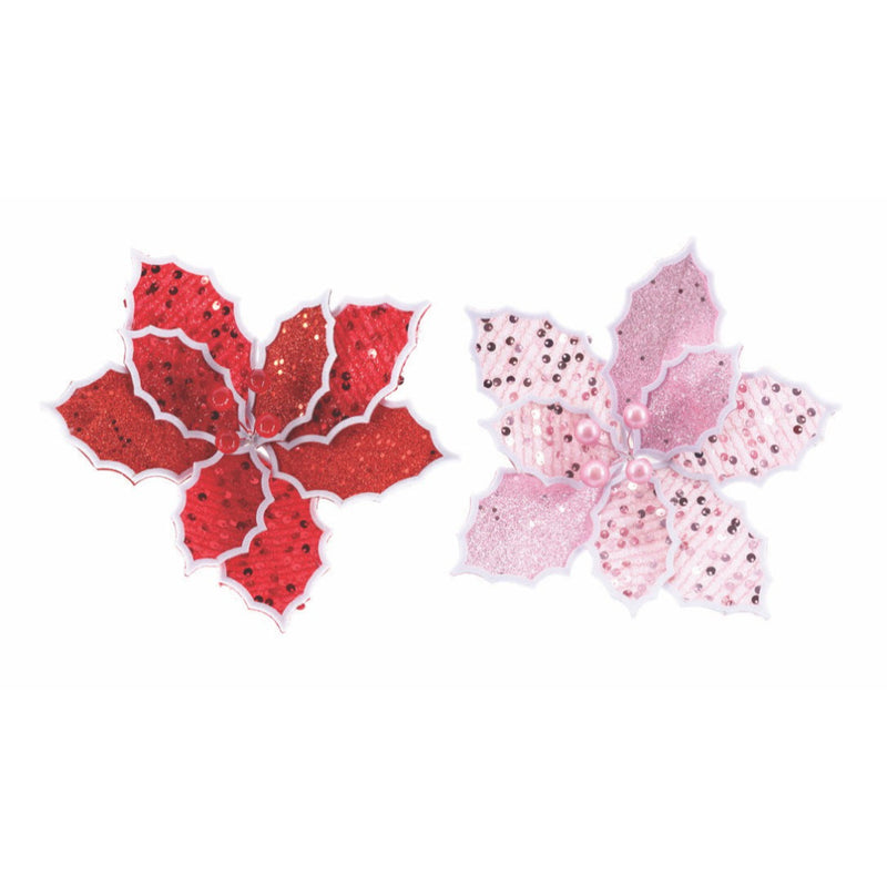 Poinsettia Glitter Sequins Stem Assorted