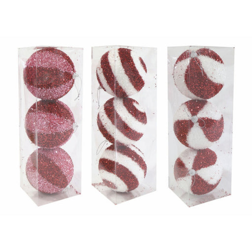 Candycane Tinsel Bauble 12cm 3pk Assorted