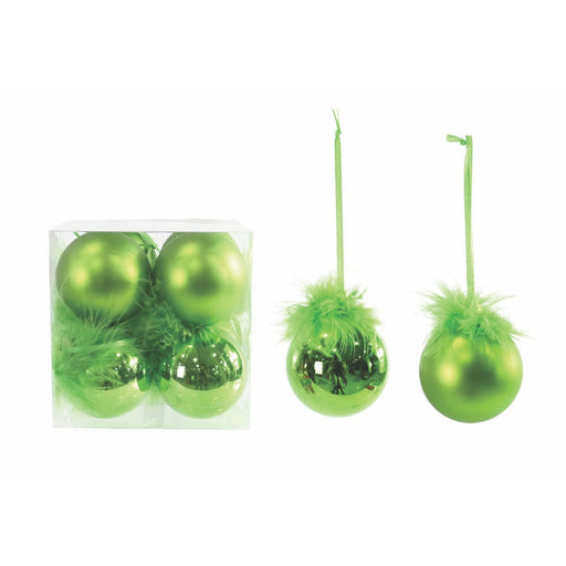 Bauble Green Fur Topped 6cm 8pk