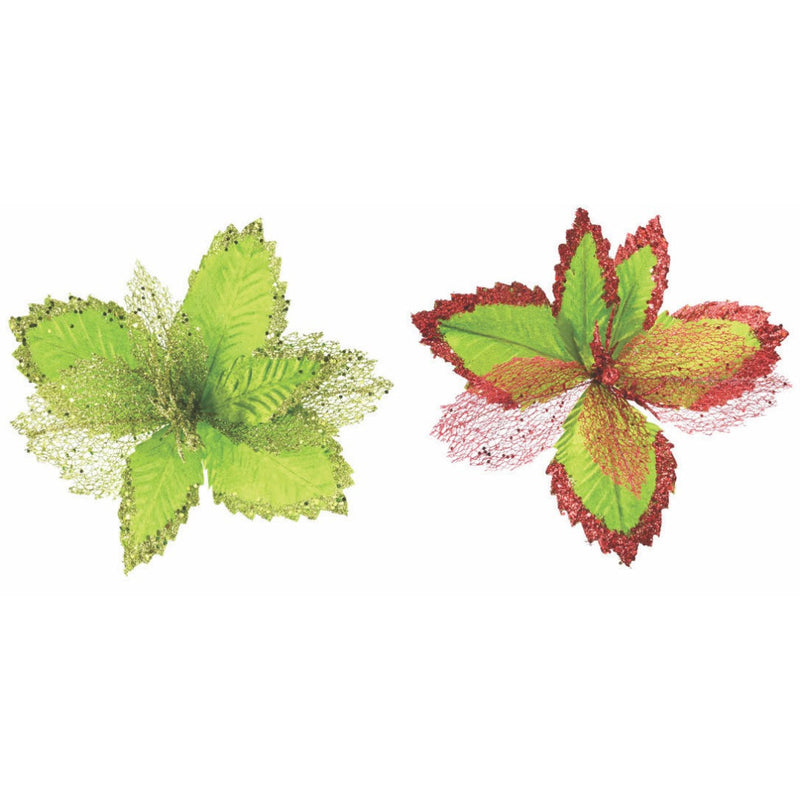 Glitter Mesh Poinsettia Stem Assorted 