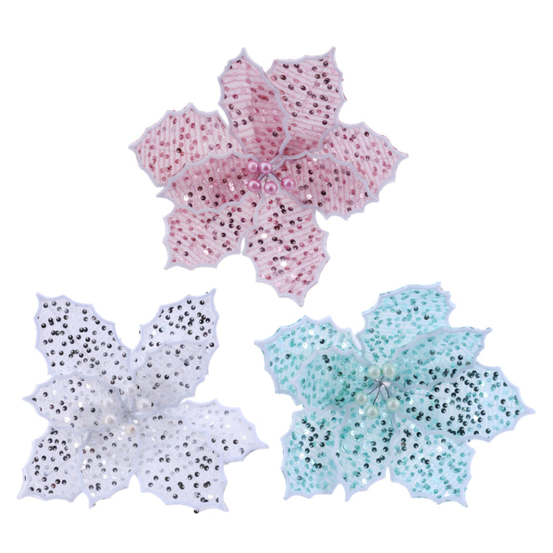 Poinsettia Sequins Stem Assorted