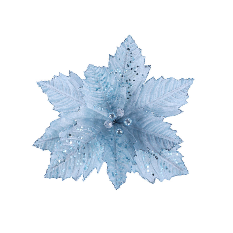 Iridescent Sequins Poinsettia Stem Assorted 3