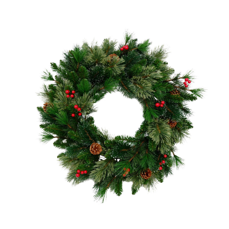 60 cm artificial pine wreath with red berries