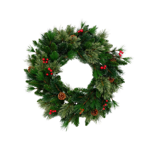 60 cm artificial pine wreath with red berries
