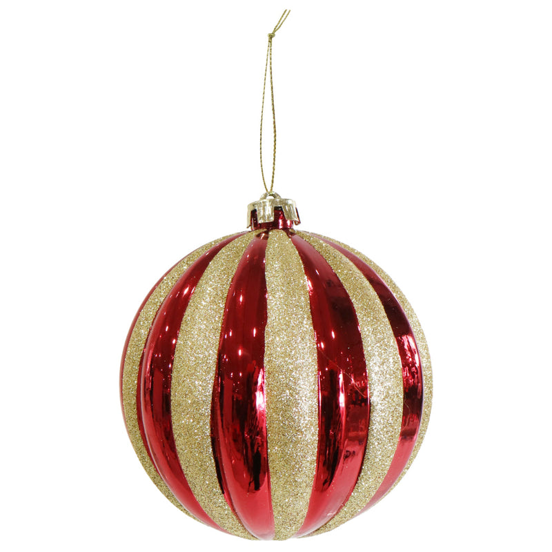 Bauble Ribbed Red-Gold 15cm Assorted 2