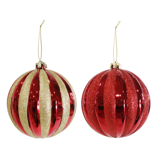Bauble Ribbed Red-Gold 15cm Assorted