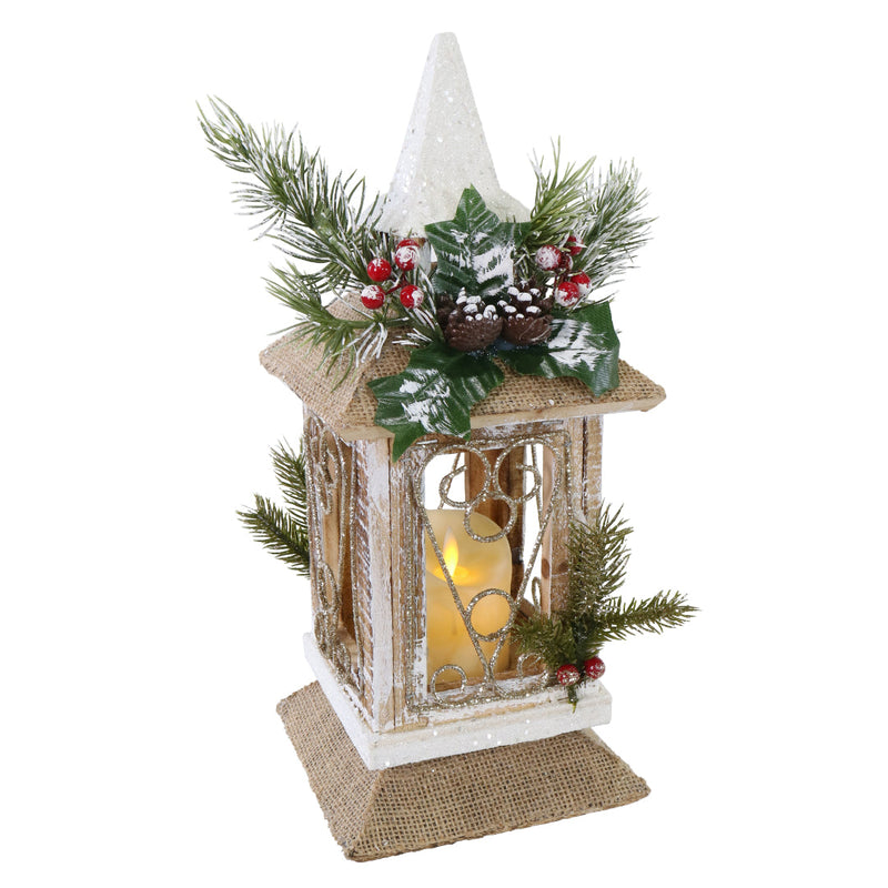 LED Table Lantern Snowy with Deco