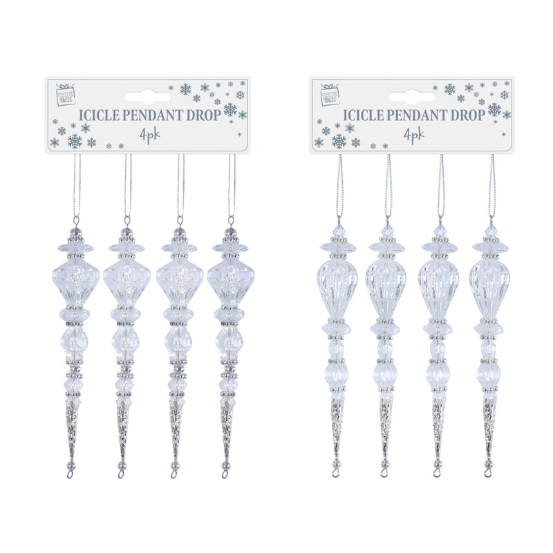Icicle Pendant Drop 16.5cm 4pk Assorted
