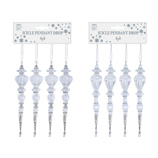 Icicle Pendant Drop 16.5cm 4pk Assorted