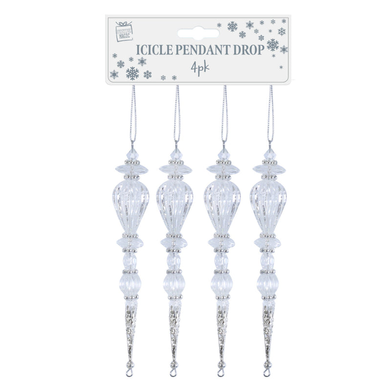 Icicle Pendant Drop 16.5cm 4pk Assorted 3