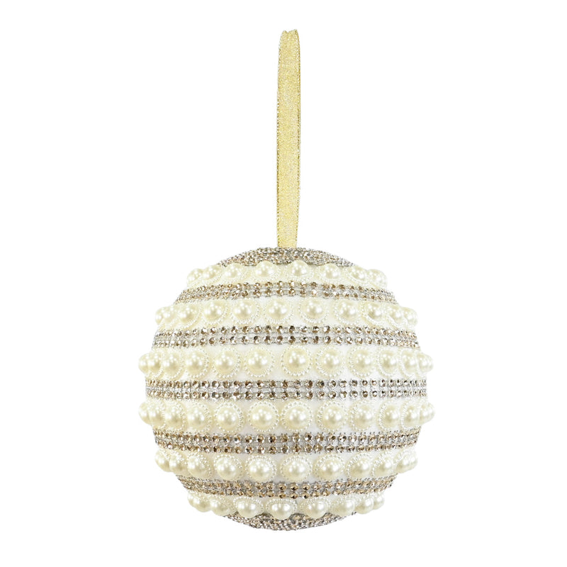 Pearl Sequin Bauble Champagne 15cm Assorted 2