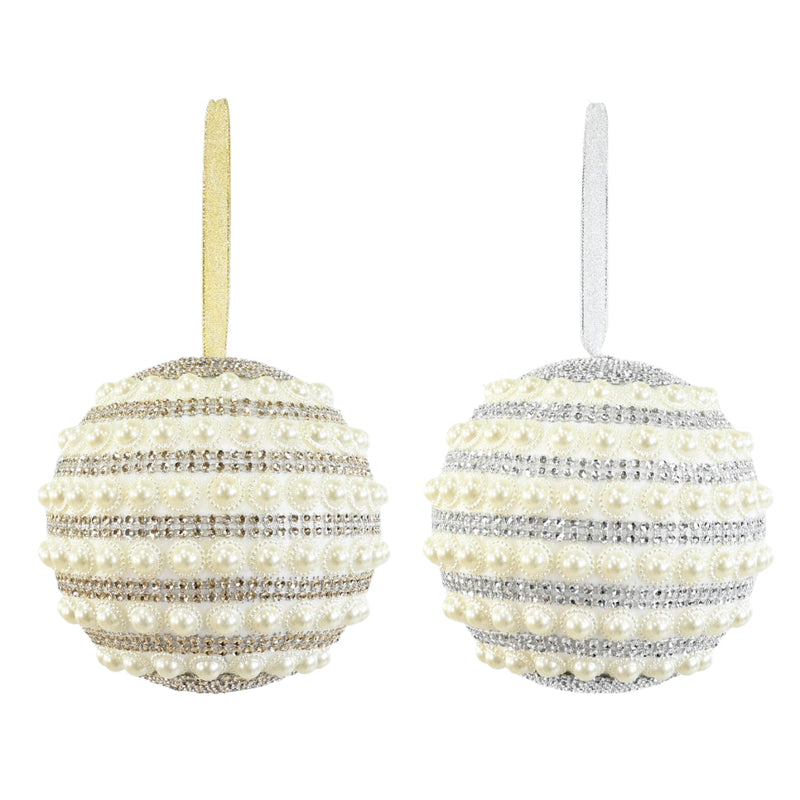 Pearl Sequin Bauble Champagne 15cm Assorted