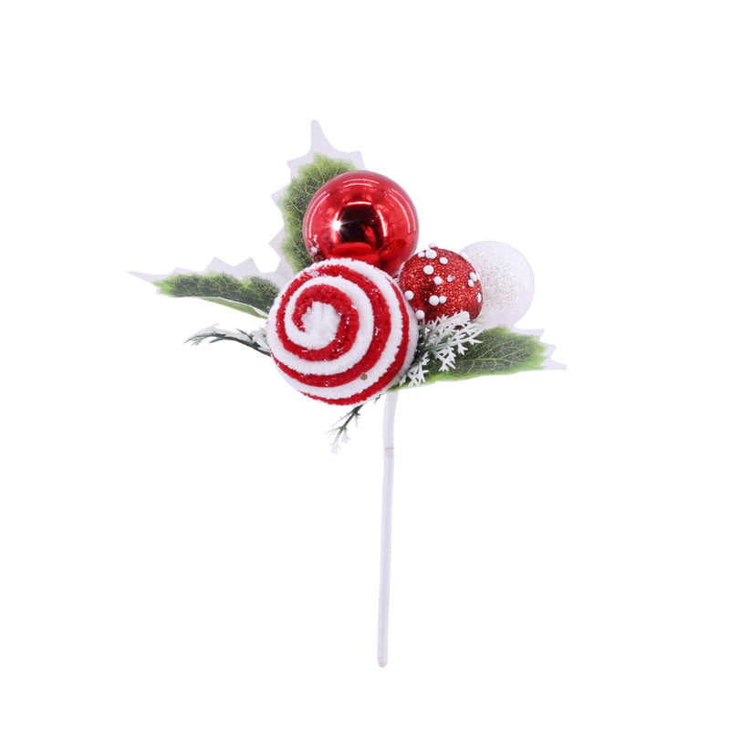 Candycane Leaf Deco Pick 18cm 2