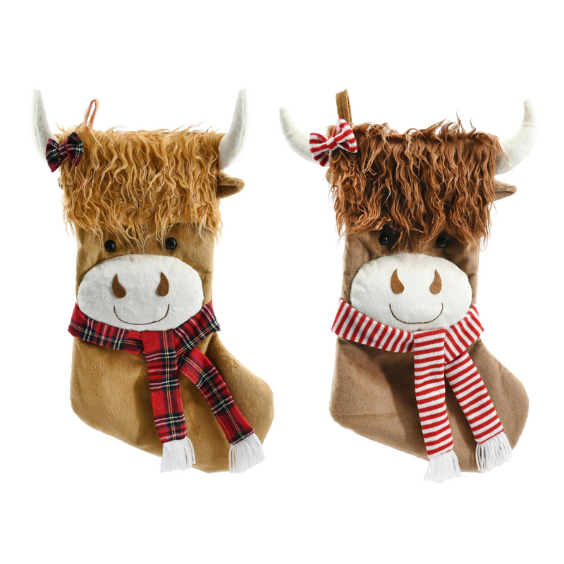 Assorted Highland cow Christmas stocking 53cm