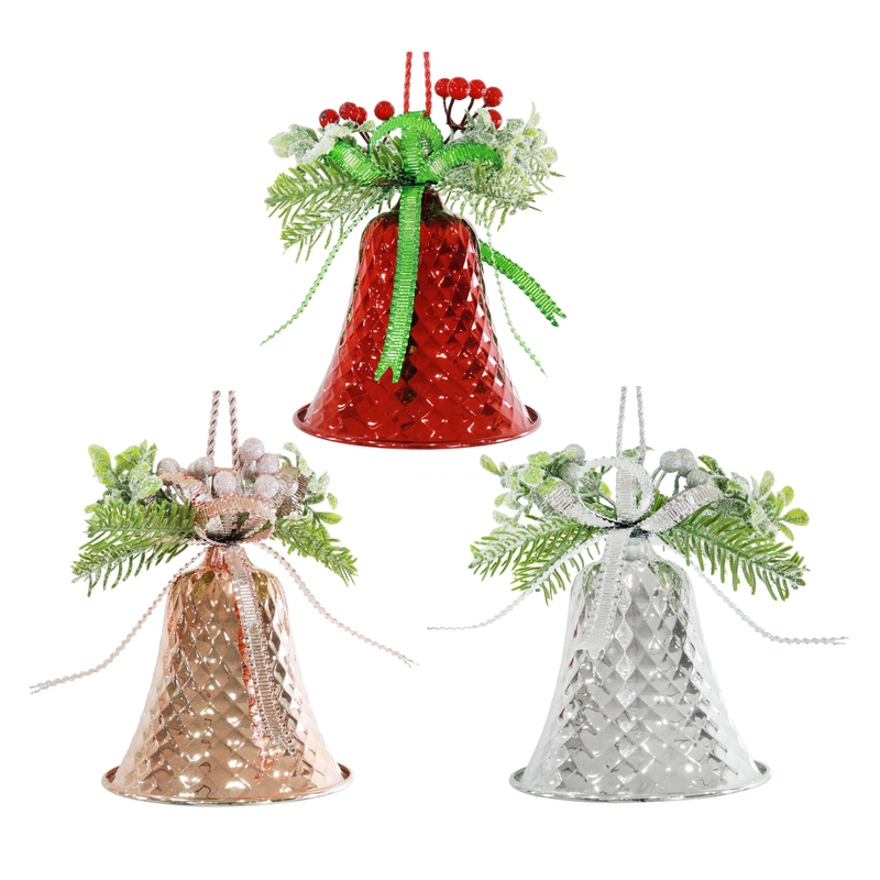 Assorted hammered Christmas bell with decoration 25cm