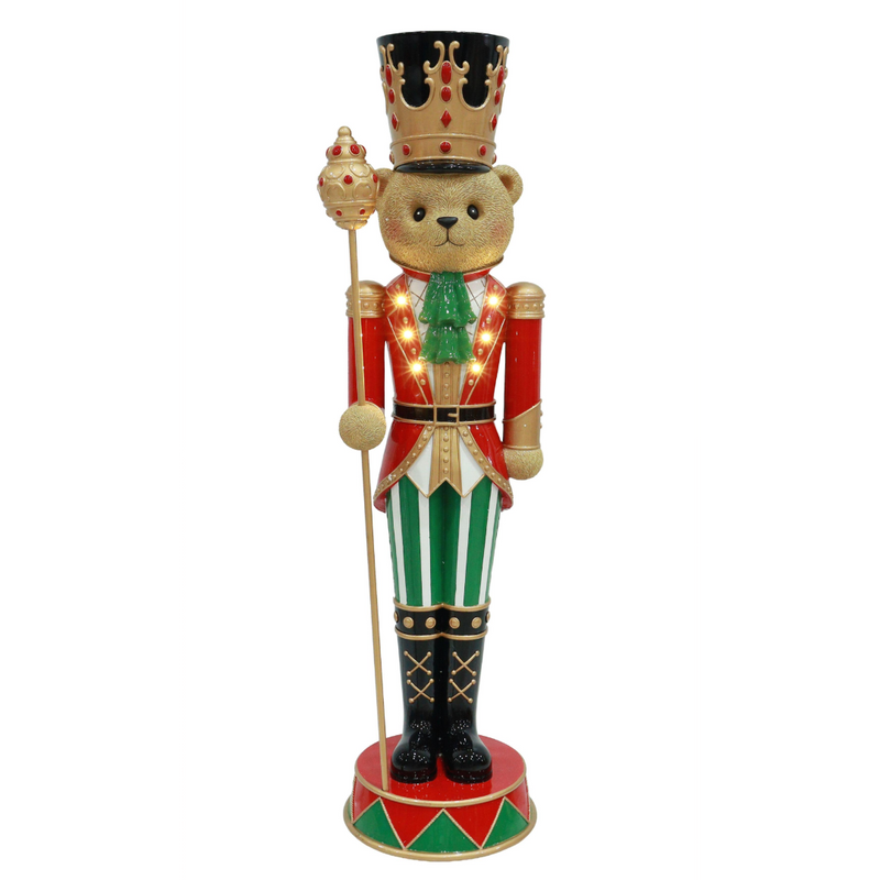 Light-up teddy bear soldier Christmas decoration 93cm