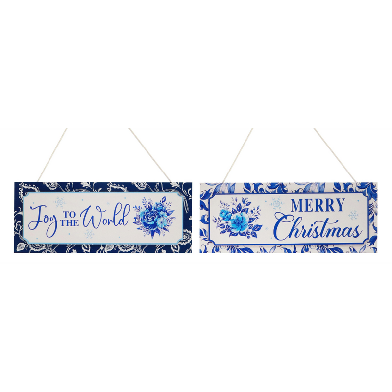 Assorted blue floral hanging Christmas sign
