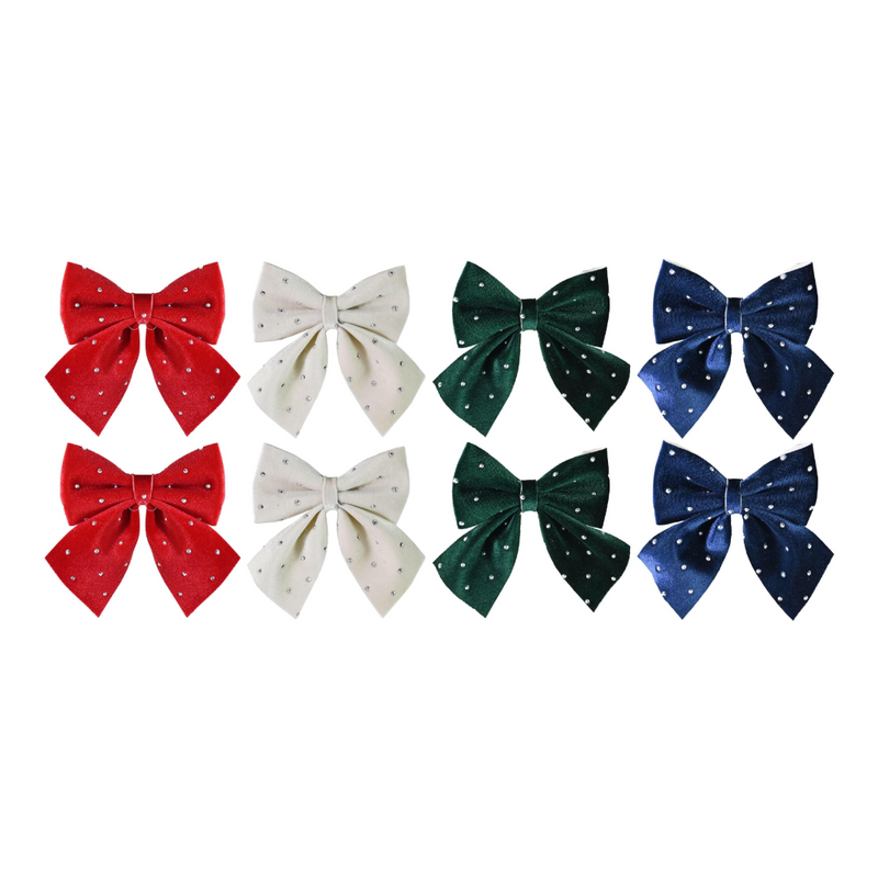 Assorted studded velveteen Christmas bows two pack