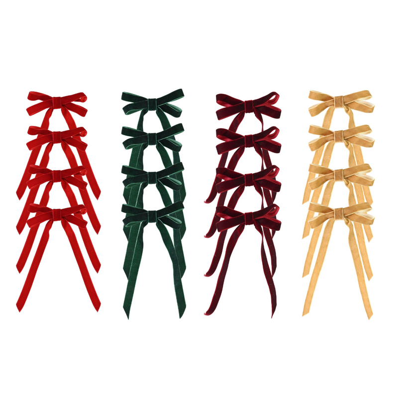 Assorted velvet ribbon Christmas bow clips four pack