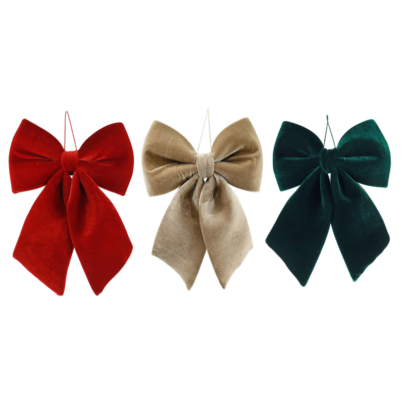 Assorted luxe velvet hanging Christmas bow ornament