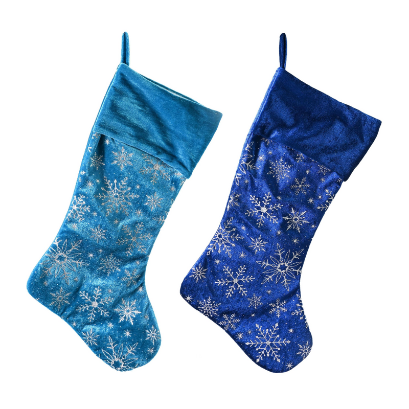 Assorted blue frost snowflake Christmas stocking 51cm