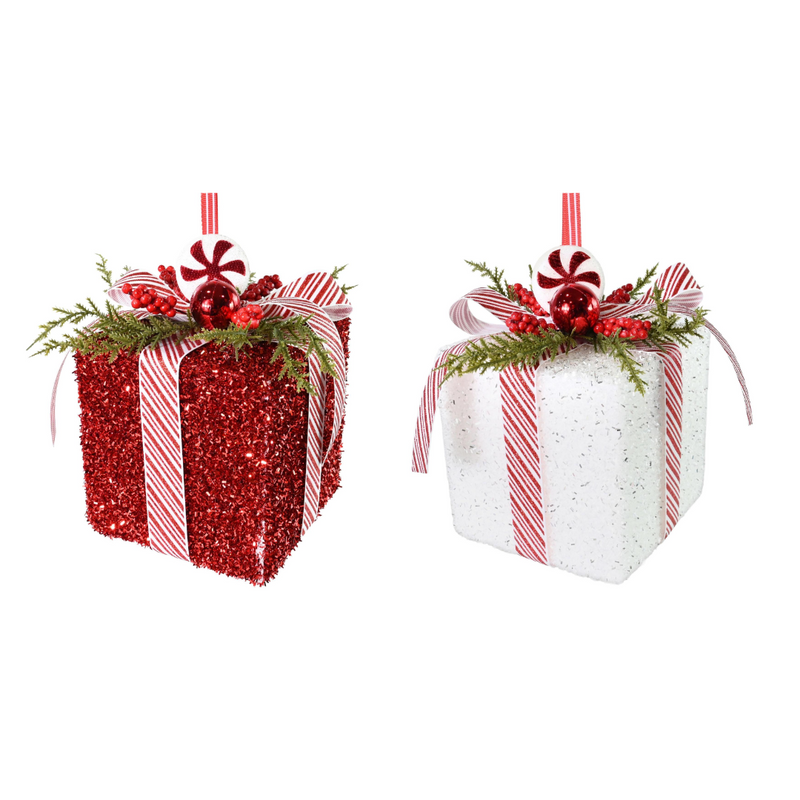 Assorted tinsel candy present Christmas decoration 12cm