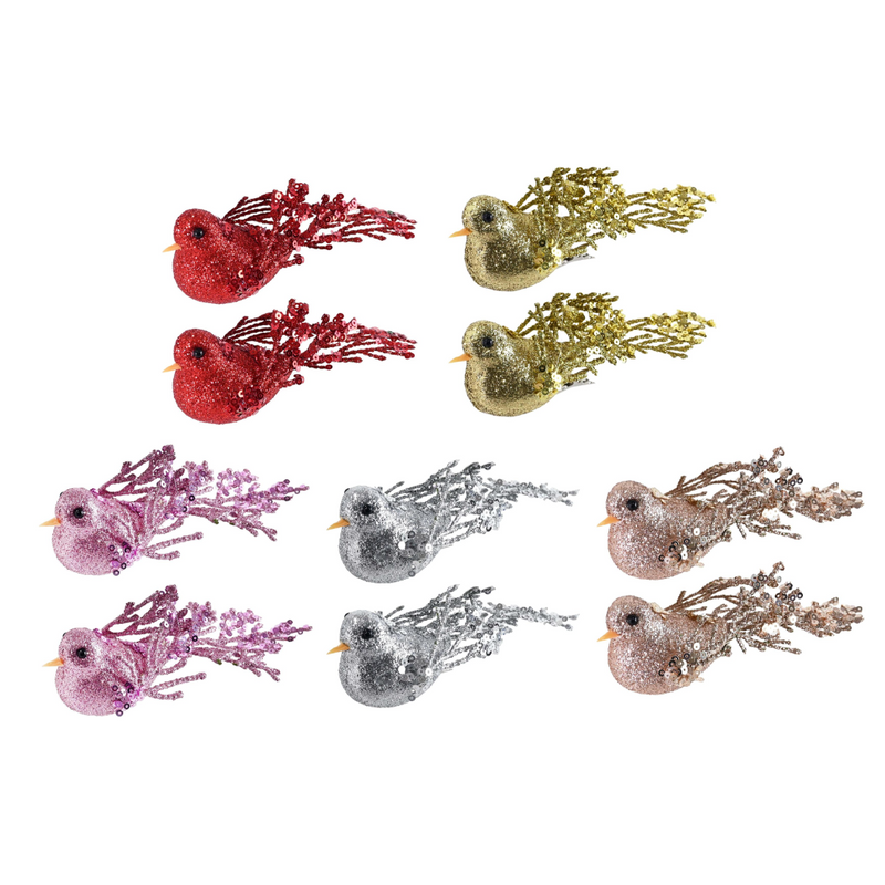 Assorted sequin bird Christmas clips two pack 14cm