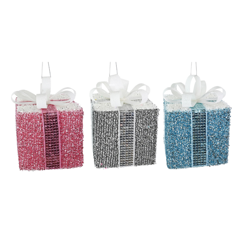Assorted hanging tinsel Christmas present ornament 10cm