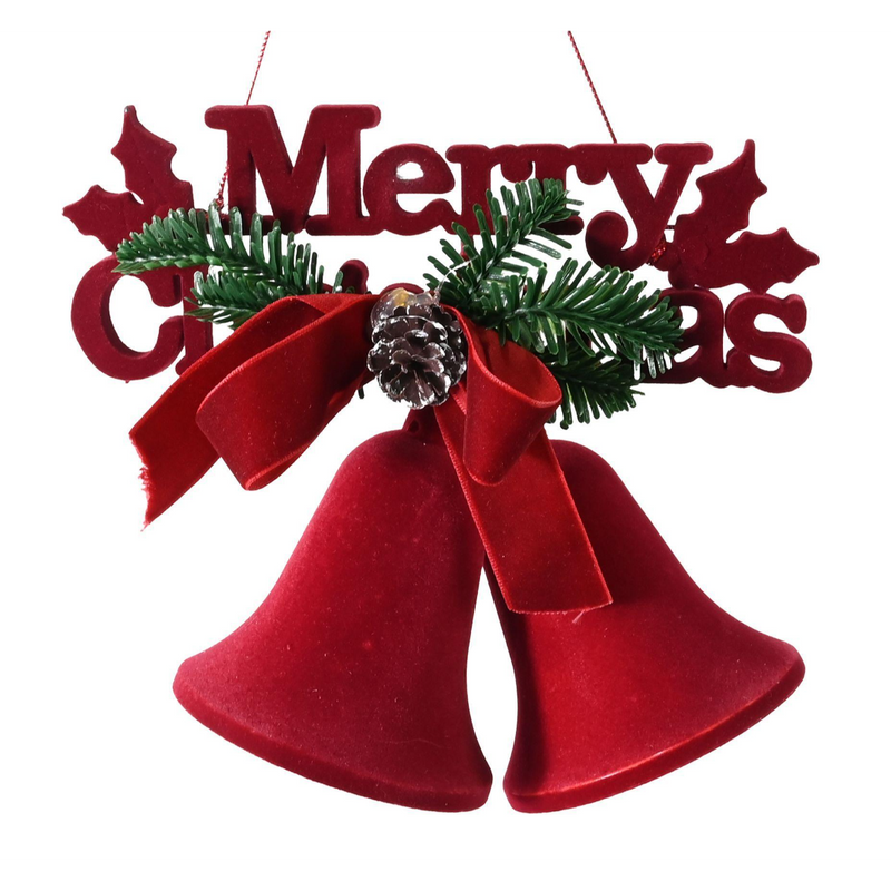 Hanging flocked bell Christmas sign decoration