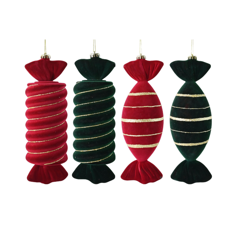 Assorted hanging flocked candy Christmas tree decoration