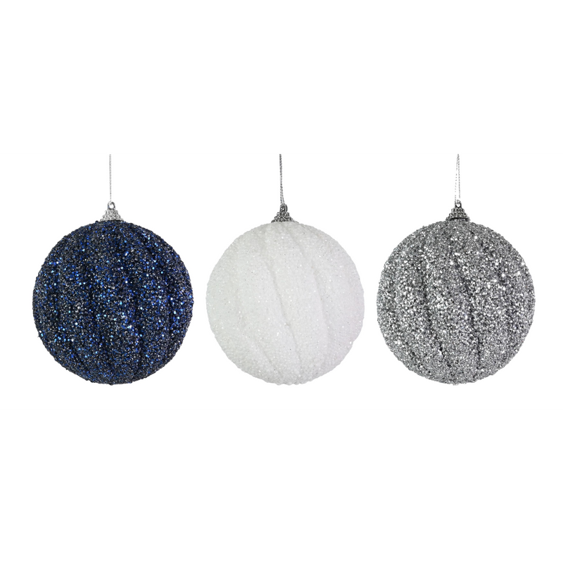 Assorted glitter swirl Christmas bauble 10cm
