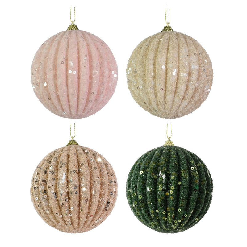 Assorted ribbed sparkle Christmas bauble 8cm